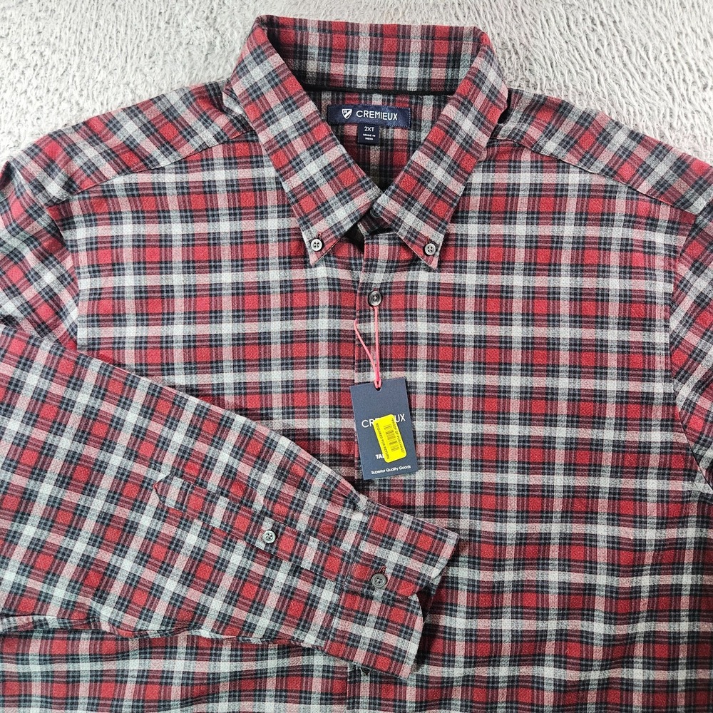 NWT Cremieux Flannel Shirt Men 2XT Red White‎ Gray Black Plaid Button Up New